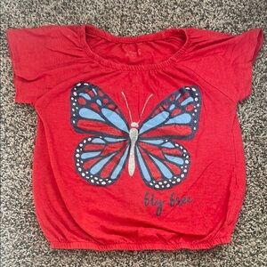 Wallflower Red Kids Tee with Blue Butterfly